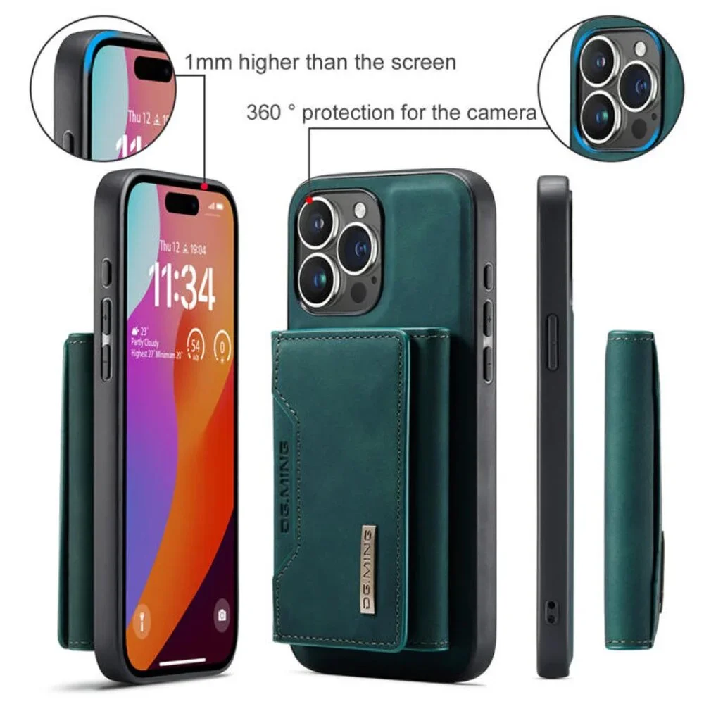 DG.MING M2 For‎ iPhone 15 Pro Max Case with Detachable Magnetic Trifold Card Bag